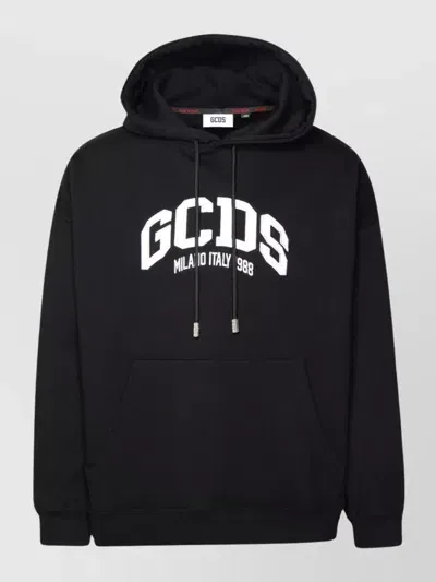 Gcds Lounge Logo Cotton Hoodie In Black