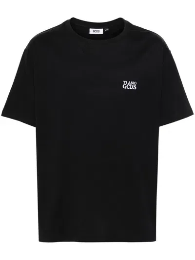 Gcds Embroidered-logo Cotton T-shirt In Black