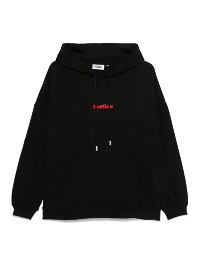 Gcds Hotline Embroidered Hoodie In Black