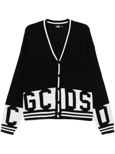 Gcds Intarsia-knit Logo Cardigan In Black