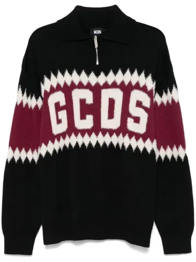 Gcds Logo-intarsia Sweater In Black