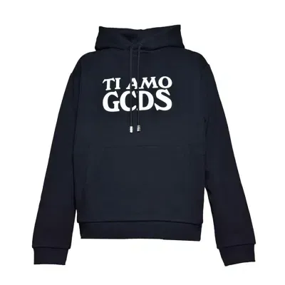 Gcds Logo Printed Drawstring Hoodie In Black