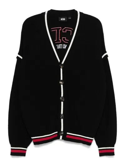 Gcds Lounge Logo Knit Cardigan In Black