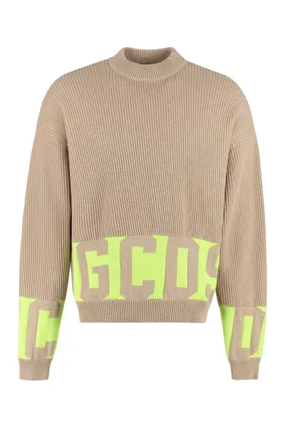 Gcds Logo Intarsia Low Band Sweater In Beige