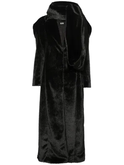 Gcds Scarf-detail Faux-fur Coat In Black