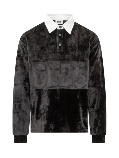 Gcds Velvet Polo In Black