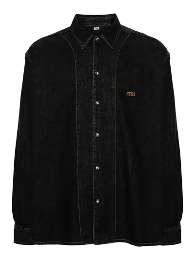 Gcds Wirdo Denim Shirt In Black