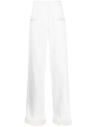 Genny Rhinestone-embellished Wide Leg Trousers In White