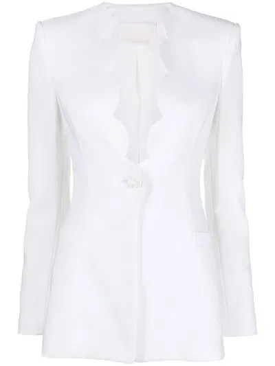 Genny Scalloped-edge Single-breasted Blazer In White