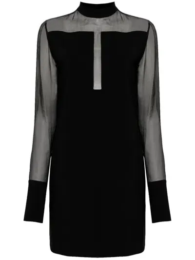 Genny Sheer Silk-detailing Mini Dress In Black