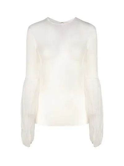 Genny Transparent Top With Wide Sleeves In Beige