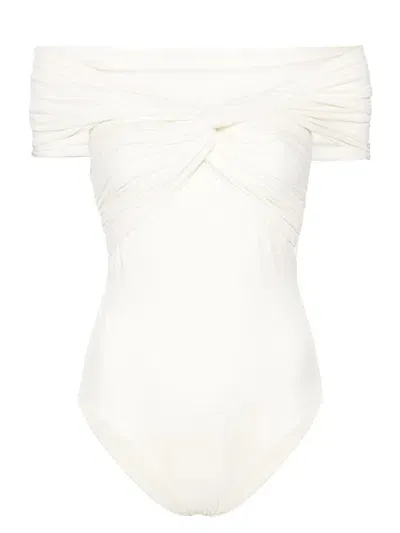 Gentry Portofino Knot-detail Mesh Swimsuit In Neutrals