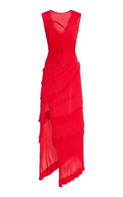 Georgia Hardinge Exclusive Opal Ruffled Plissé Jersey Maxi Dress In Red