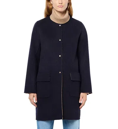 Gerard Darel Lareen Reversible Wool Coat In Navy