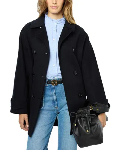 Gerard Darel Laurynn Double Breasted Wool Peacoat In Navy