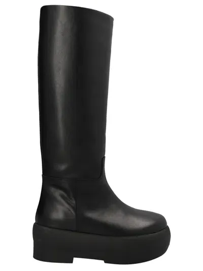 Gia Borghini Leather Tubolar Knee-lenght Boots With Platform Soles In Black