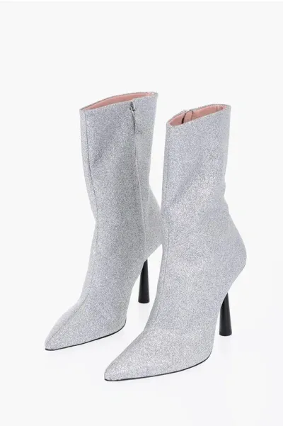 Gia Couture Glitter Rosie 7 Ankle Boots With Point Toe 11cm In Gray