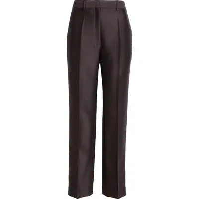 Gia Studios Wool & Silk Straight Leg Trousers In Dark Brown