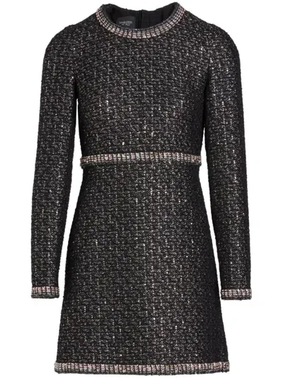 Giambattista Valli Metallic Paillette Tweed Long-sleeve Mini Dress In Black