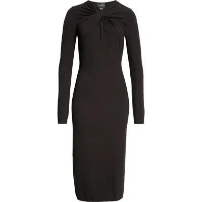 Giambattista Valli Twist Neck Long Sleeve Midi Dress In Black