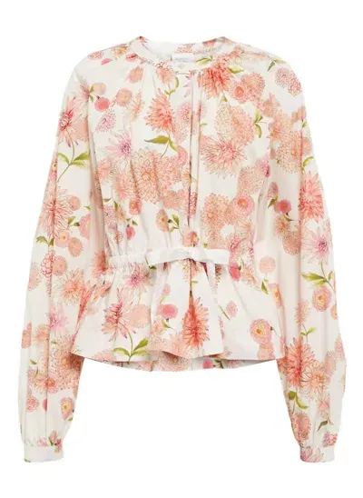 Giambattista Valli Dahlia Printed Cotton Poplin Blouse In Multi