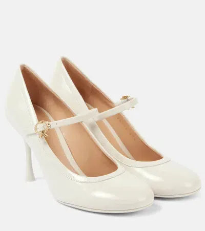 Gianvito Rossi 85 Patent Leather Mary Jane Pumps In White