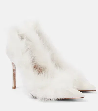 Gianvito Rossi Jenny Shearling-trimmed Patent Leather Pumps In White