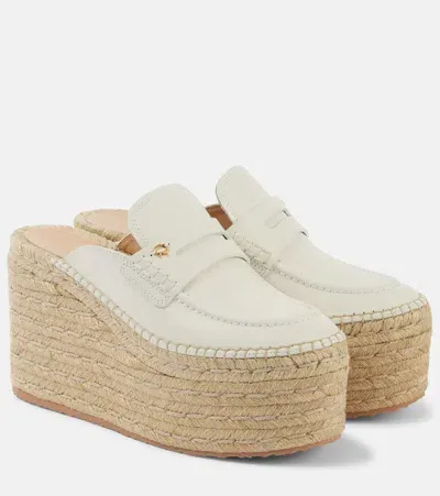 Gianvito Rossi Leather Espadrille Wedges In White