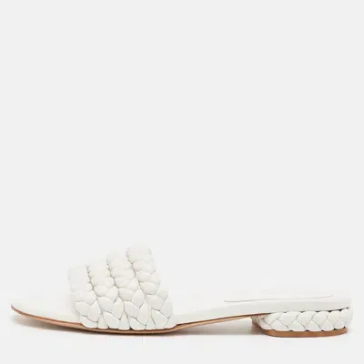 Pre-owned Gianvito Rossi White Braided Leather Slide Flats Size 38.5