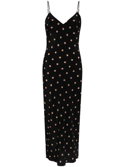 Gilda & Pearl Seashell-print Slip Midi Dress In Black