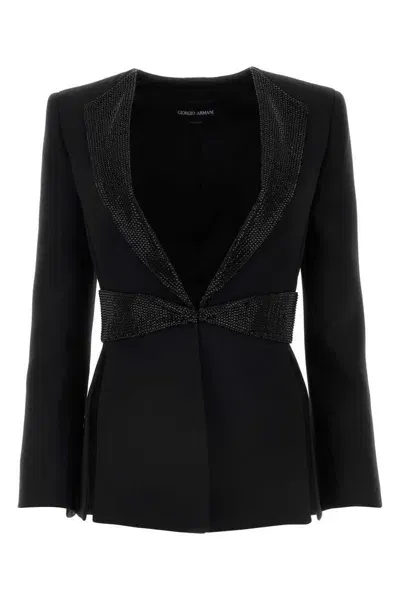 Giorgio Armani Embroidered Tailored Blazer In Black