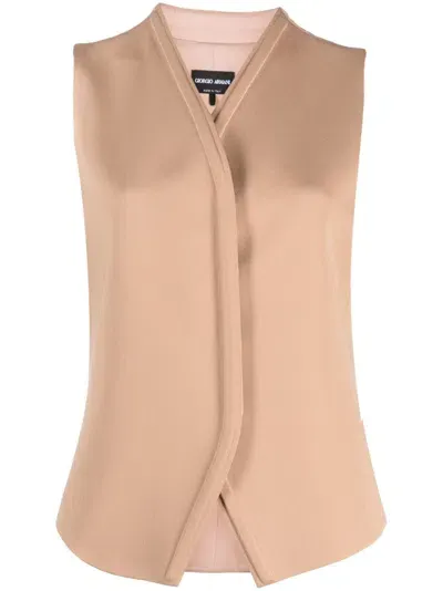 Giorgio Armani Concealed-fastening Silk Waistcoat In Neutrals