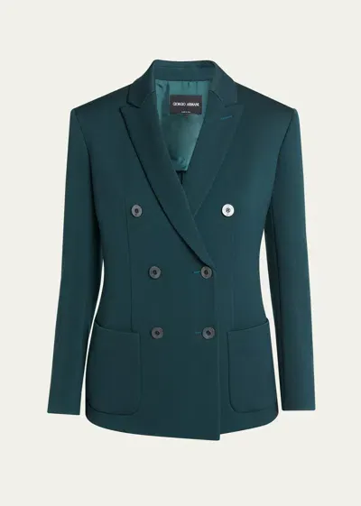 Giorgio Armani Double-breasted Stretch Wool Blazer Jacket In Verde