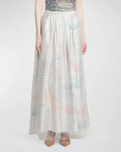 Giorgio Armani Embellished Stripe Maxi Skirt With Tulle Overlay In Multi