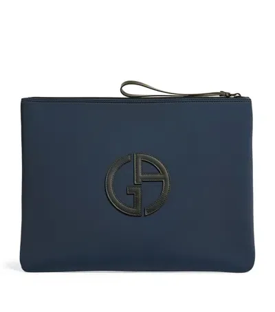 Giorgio Armani Large Neoprene Logo Pouch In Blue