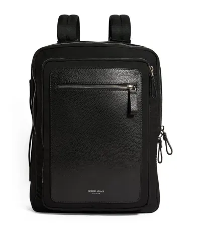 Giorgio Armani Leather-trim Backpack In Black