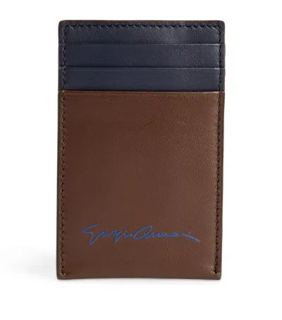 Giorgio Armani Leather Two-tone Card Holder In Brown