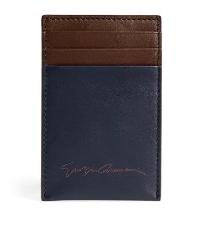 Giorgio Armani Leather Two-tone Card Holder In Blue