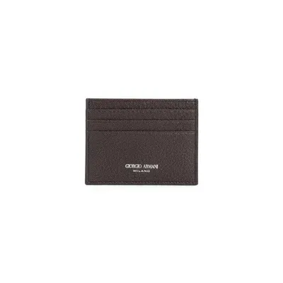 Giorgio Armani Logo Printed Card Holder In Brown