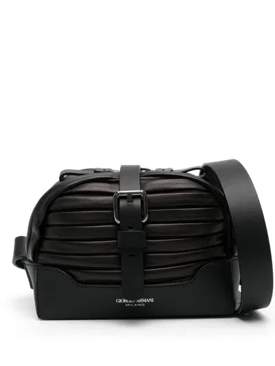 Giorgio Armani Ribbed Shoulder Bag In Black