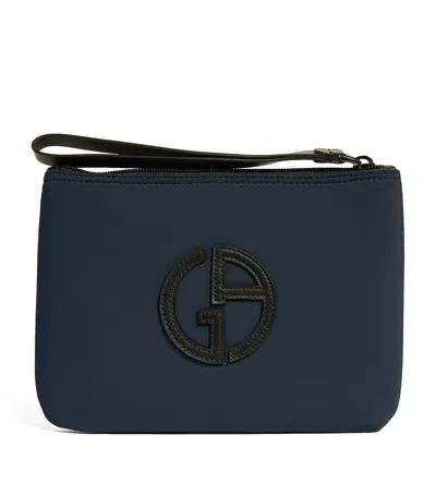 Giorgio Armani Small Neoprene Logo Pouch In Blue