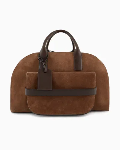 Giorgio Armani Suede And Leather Duffel Bag In Brown