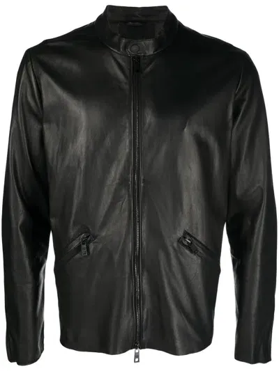 Giorgio Brato Band-collar Leather Jacket In Black