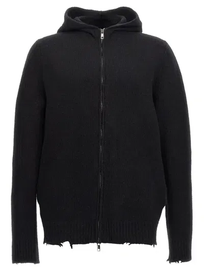 Giorgio Brato Destroyed Hooded Cardigan Sweater, Cardigans In Black