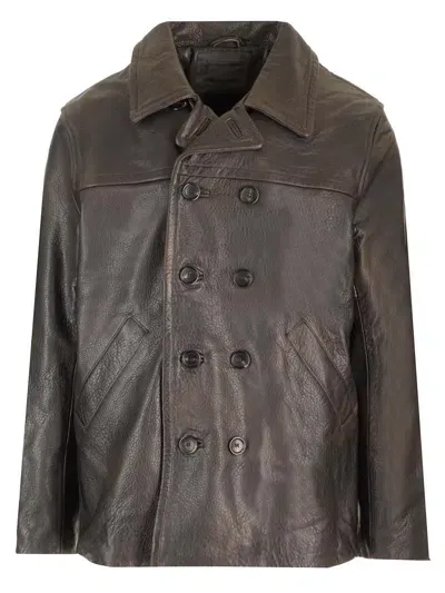 Giorgio Brato Double Brested Jacket Removable Natural Grain Lamb Leather In Black