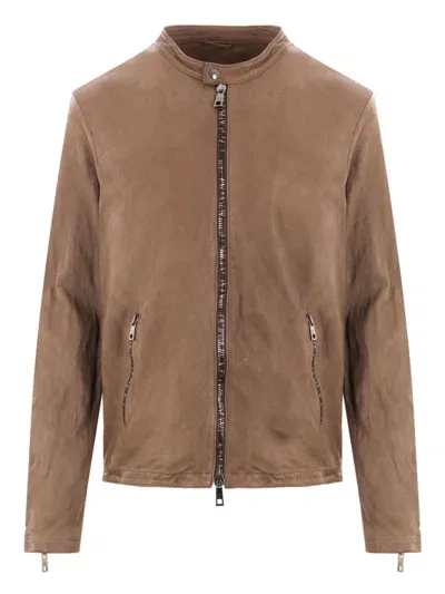 Giorgio Brato Leather Bomber Jacket In Brown