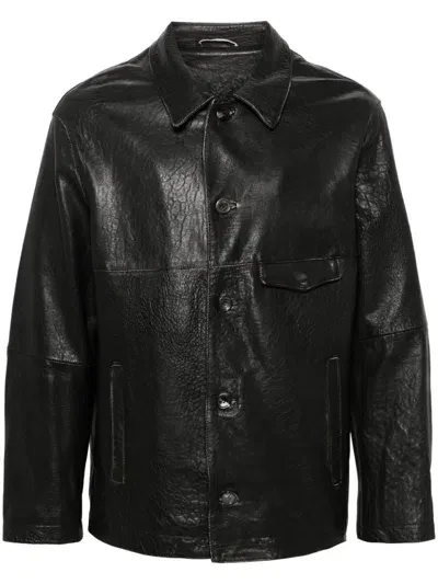 Giorgio Brato Leather Shirt Jacket In Black