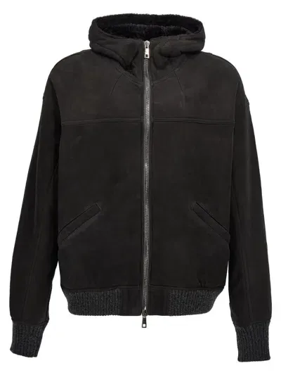 Giorgio Brato Suede Hooded Sheepskin In Black