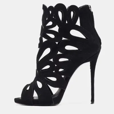 Pre-owned Giuseppe Zanotti Black Suede Cut Out Open Toe Booties Size 38