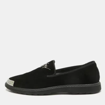 Pre-owned Giuseppe Zanotti Black Velvet Slip On Smoking Slippers Size 44